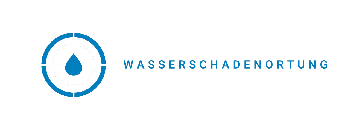 Logo mit einem blauen Wassertropfen in einem Zielsymbol auf der linken Seite und dem Wort "Wasserschadenortung" in Blau, das die Kompetenz des Unternehmens hervorhebt. Der Text überlagert große, schwach graue WSO-Buchstaben auf hellem Hintergrund.
